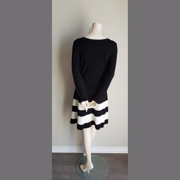 NWOT Eliza J Black Cocktail Dress w/ White Stripes - Picture 5 of 8
